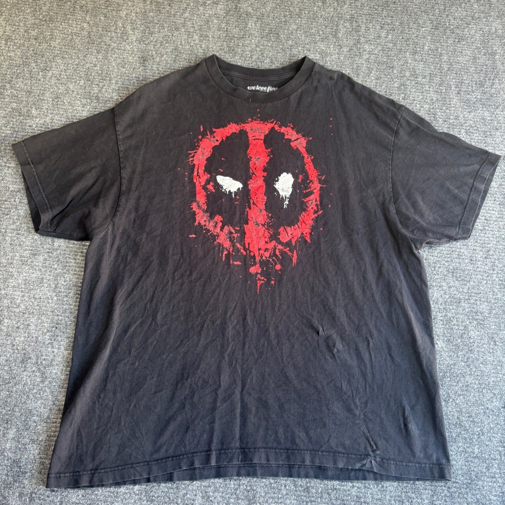 Marvel Deadpool WeLoveFine Mens XXL Black Graphic Tee Splatter Logo T-Shirt